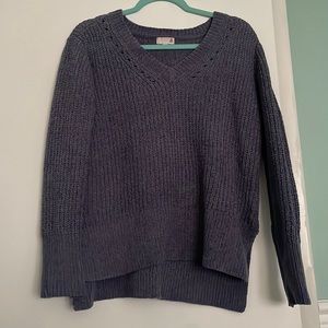Warm and cozy dusty blue sweater with high v neck